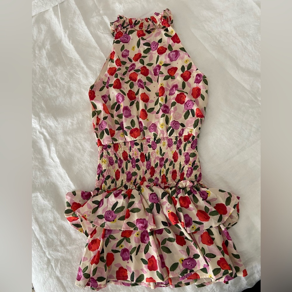 TCEC brand floral high neck gathered waist dress.NWT. Size Small
